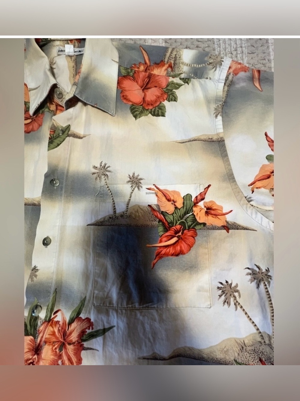 Pierre Cardin Light Blue and Cream Tropical Print Shirt Vintage 80” - Picture 8 of 8